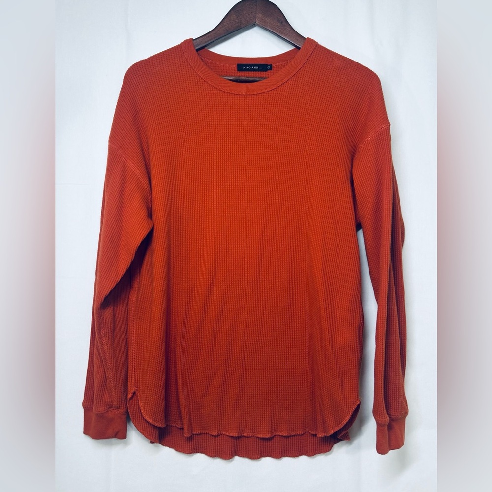 Niko And… Men’s Burnt Orange Med Waffle Knit Thermal Long Sleeve Shirt Crew Neck